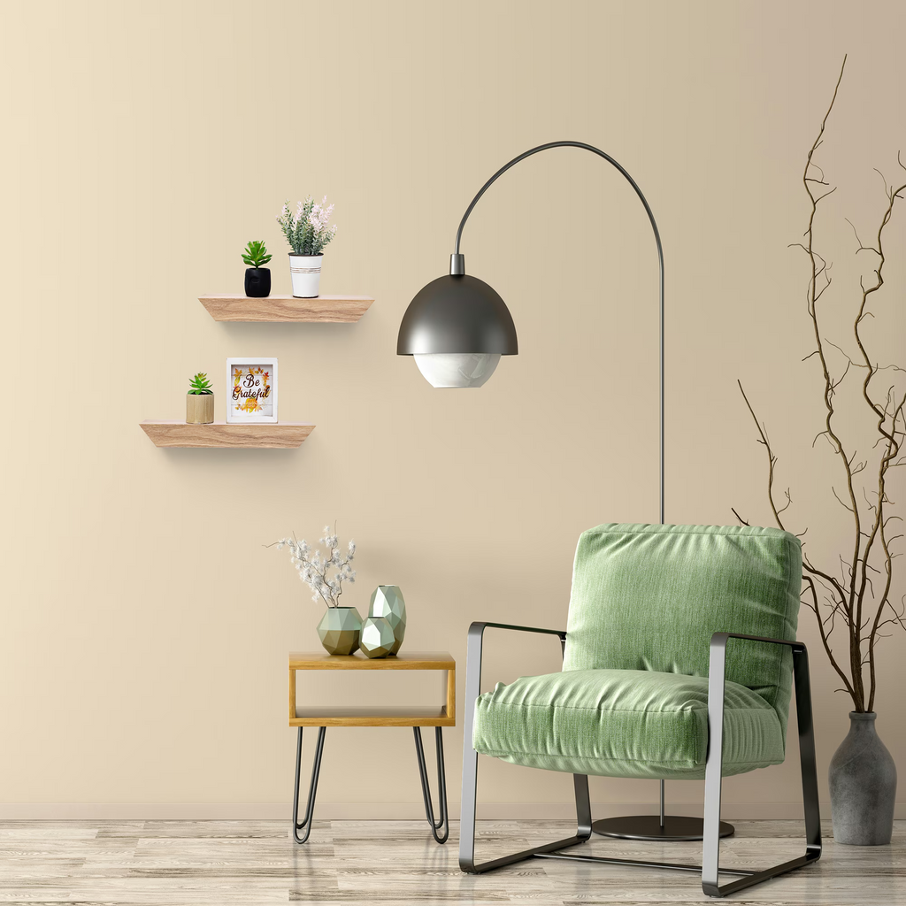 2-Piece Floating Wall Shelves, 11.81" Wood Wall Mounted Shelf Set for Books, Plants & Decor with Invisible Brackets, Tan