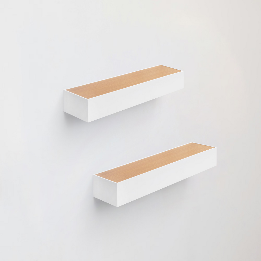 3-Piece Floating Wall Shelves, 23.62" Wood Wall Mounted Shelf Set for Books, Plants & Decor with Invisible Brackets, Tan+White