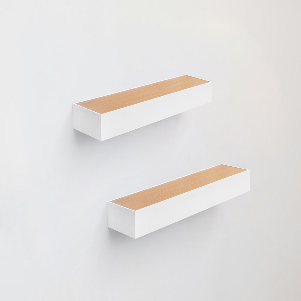 3-Piece Floating Wall Shelves, 23.62" Wood Wall Mounted Shelf Set for Books, Plants & Decor with Invisible Brackets, Tan+White