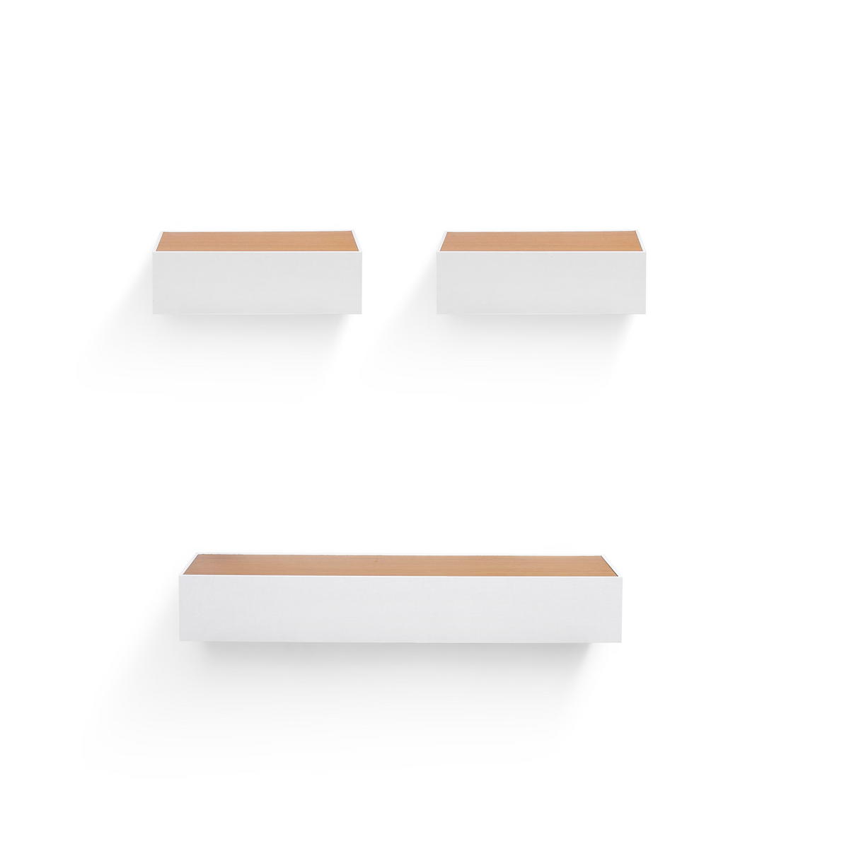 3-Piece Floating Wall Shelves, 23.62" Wood Wall Mounted Shelf Set for Books, Plants & Decor with Invisible Brackets, Tan+White