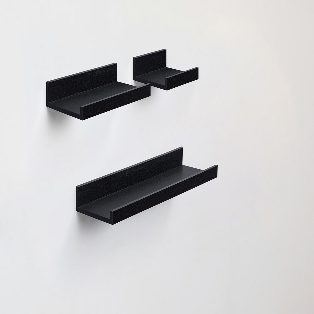 3-Piece Floating Wall Shelves, 15.75" Wood Wall Mounted Shelf Set for Books, Plants & Decor with Invisible Brackets, Black
