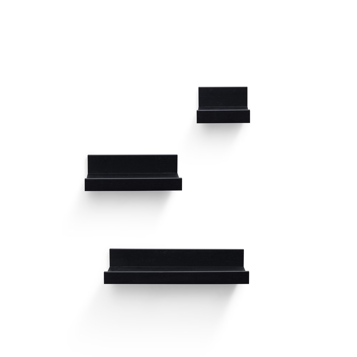 3-Piece Floating Wall Shelves, 15.75" Wood Wall Mounted Shelf Set for Books, Plants & Decor with Invisible Brackets, Black
