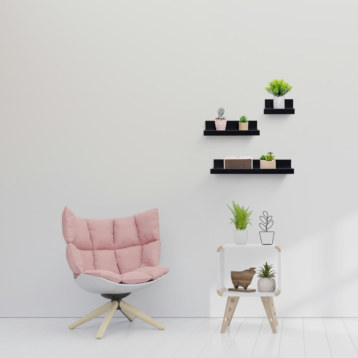 3-Piece Floating Wall Shelves, 15.75" Wood Wall Mounted Shelf Set for Books, Plants & Decor with Invisible Brackets, Black