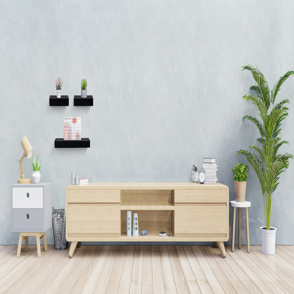 3-Piece Floating Wall Shelves, 18.11" Wood Wall Mounted Shelf Set for Books, Plants & Decor with Invisible Brackets, Black