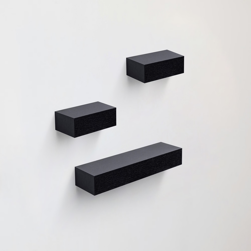 3-Piece Floating Wall Shelves, 18.11" Wood Wall Mounted Shelf Set for Books, Plants & Decor with Invisible Brackets, Black