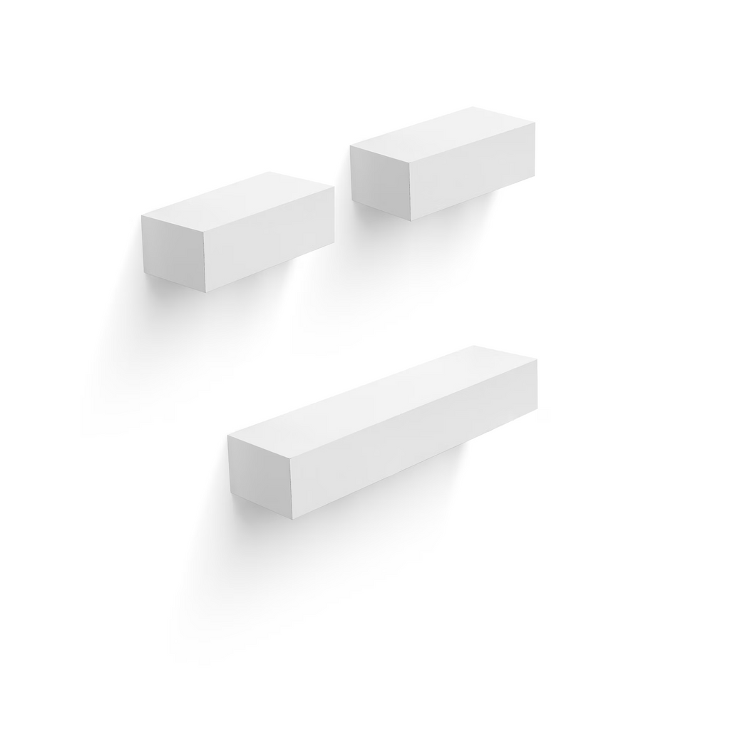 3-Piece Floating Wall Shelves, 18.11" Wood Wall Mounted Shelf Set for Books, Plants & Decor with Invisible Brackets, White