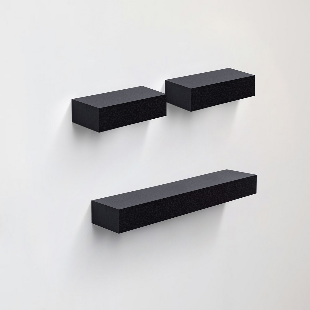 3-Piece Floating Wall Shelves, 23.62" Wood Wall Mounted Shelf Set for Books, Plants & Decor with Invisible Brackets, Black
