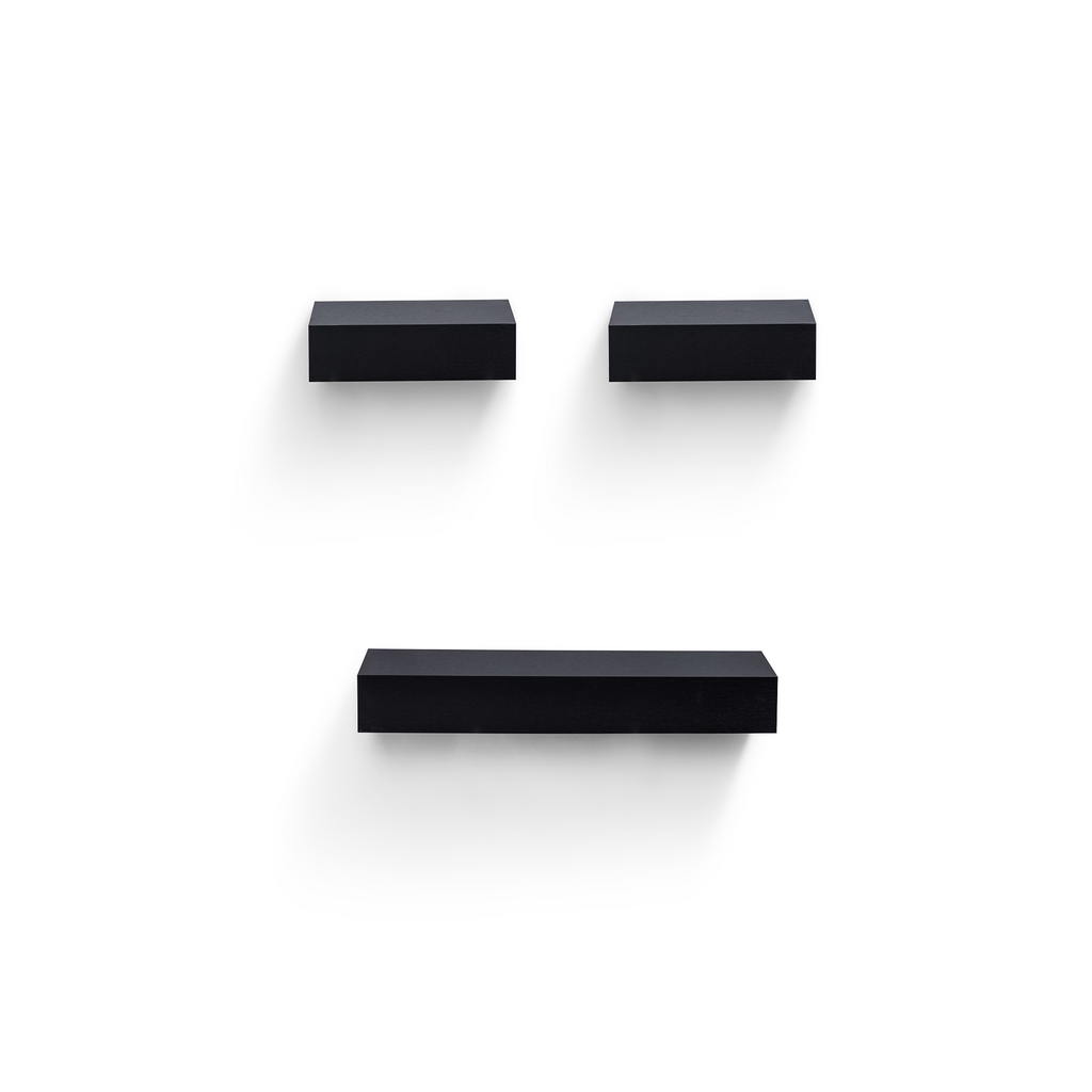 3-Piece Floating Wall Shelves, 23.62" Wood Wall Mounted Shelf Set for Books, Plants & Decor with Invisible Brackets, Black