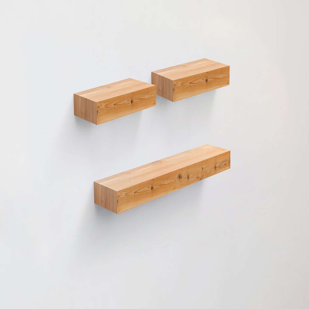 3-Piece Floating Wall Shelves, 23.62" Wood Wall Mounted Shelf Set for Books, Plants & Decor with Invisible Brackets, Tan