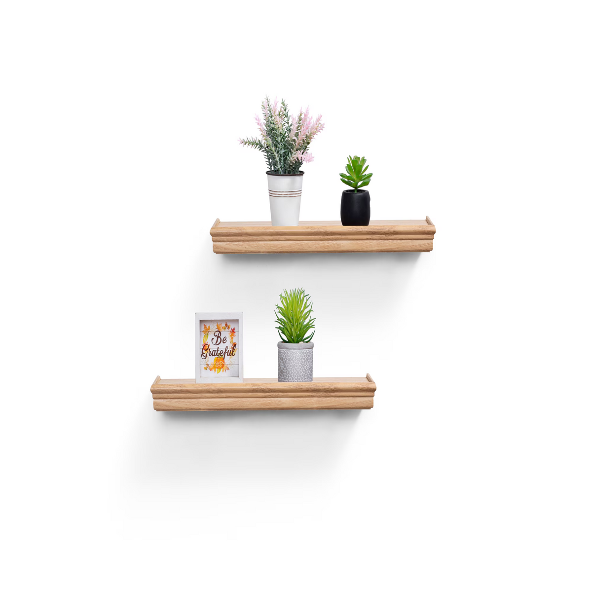 2-Piece Floating Wall Shelves, 17.91" Wood Wall Mounted Shelf Set for Books, Plants & Decor with Invisible Brackets, Tan