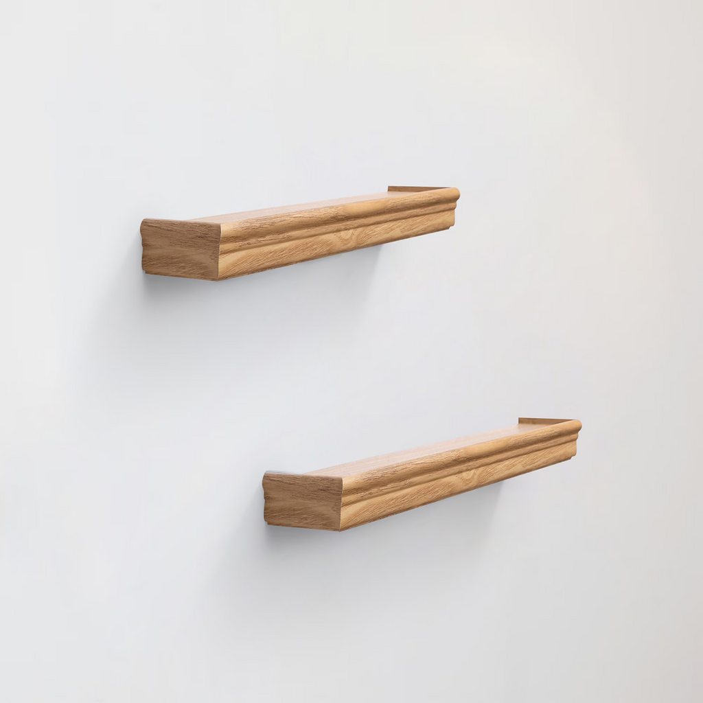 2-Piece Floating Wall Shelves, 17.91" Wood Wall Mounted Shelf Set for Books, Plants & Decor with Invisible Brackets, Tan