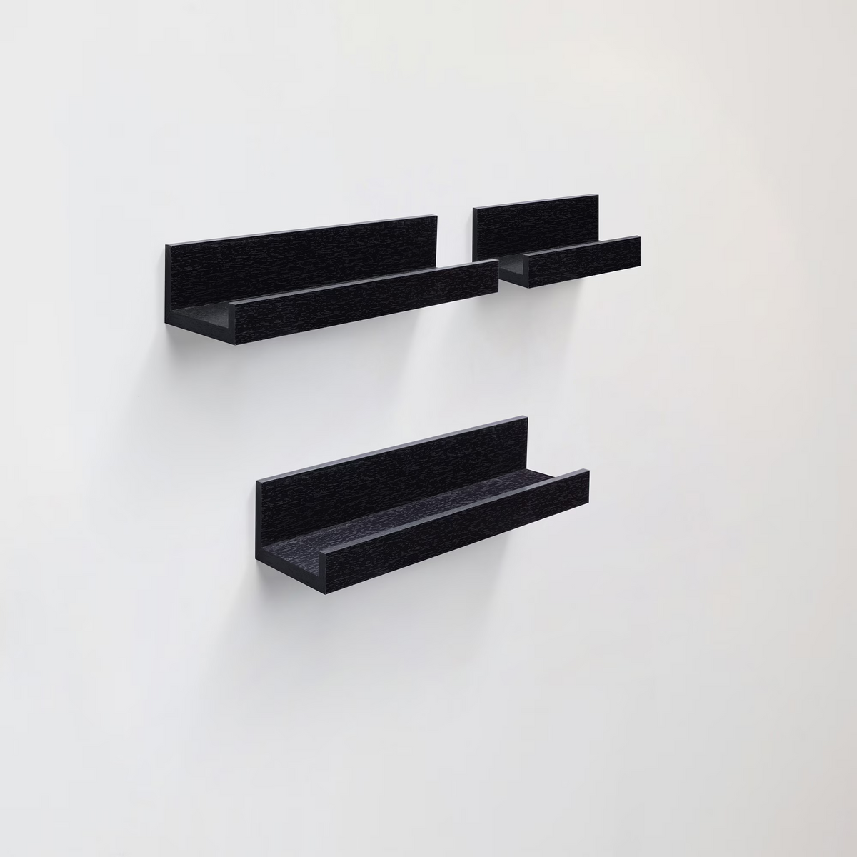 3-Piece Floating Wall Shelves, 18.11" Wood Wall Mounted Shelf Set for Books, Plants & Decor with Invisible Brackets, Black