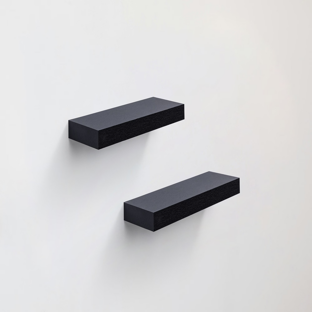 2-Piece Floating Wall Shelves, 14.96" Wood Wall Mounted Shelf Set for Books, Plants & Decor with Invisible Brackets, Black