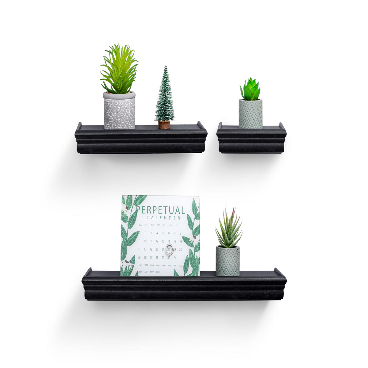 3-Piece Floating Wall Shelves, 17.91" Wood Wall Mounted Shelf Set for Books, Plants & Decor with Invisible Brackets, Black