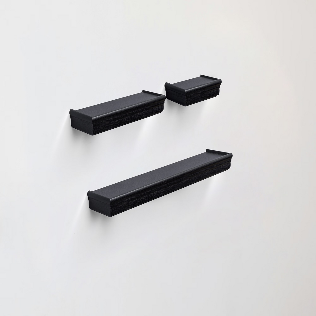 3-Piece Floating Wall Shelves, 17.91" Wood Wall Mounted Shelf Set for Books, Plants & Decor with Invisible Brackets, Black