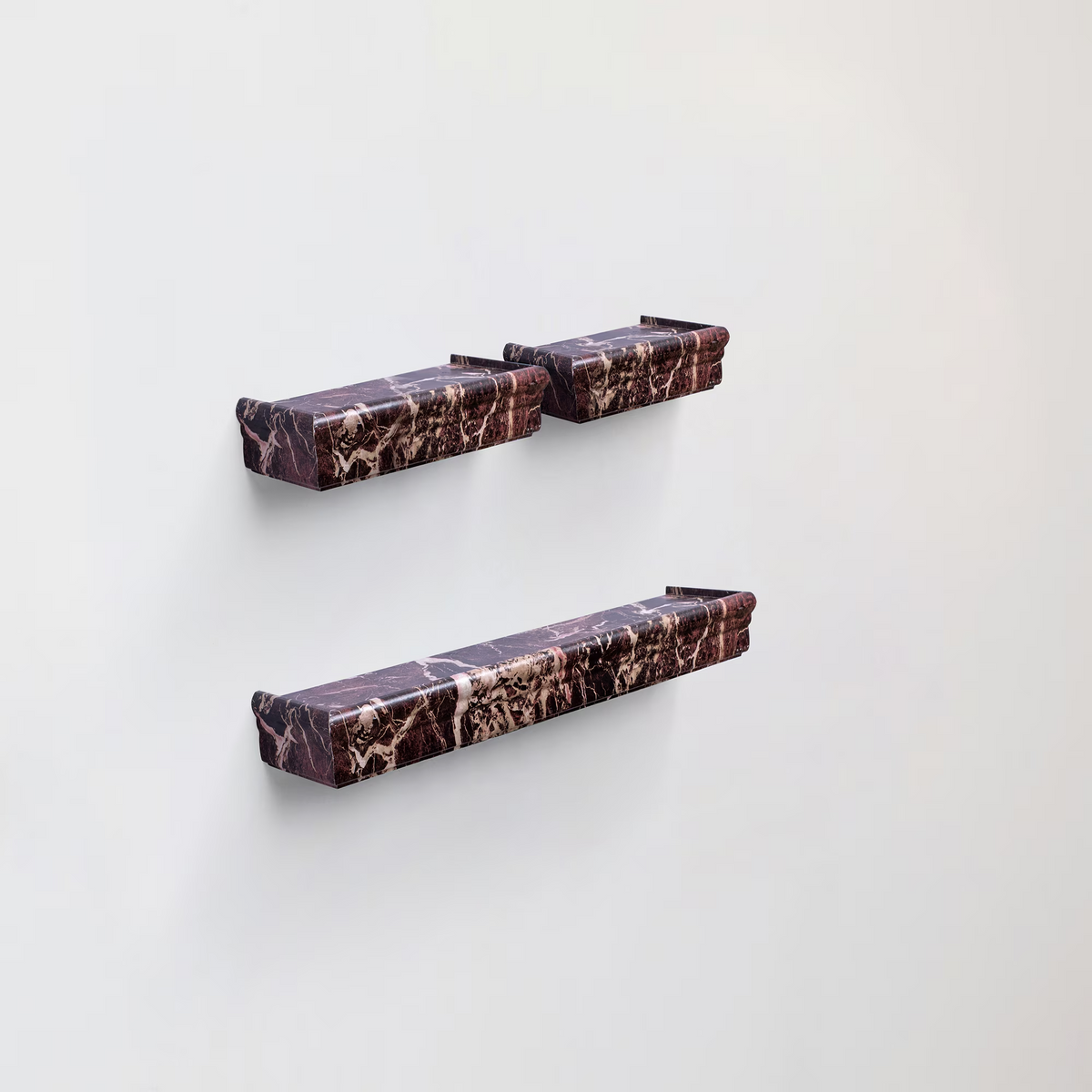 3-Piece Floating Wall Shelves, 17.91" Wood Wall Mounted Shelf Set for Books, Plants & Decor with Invisible Brackets, Brown Marble
