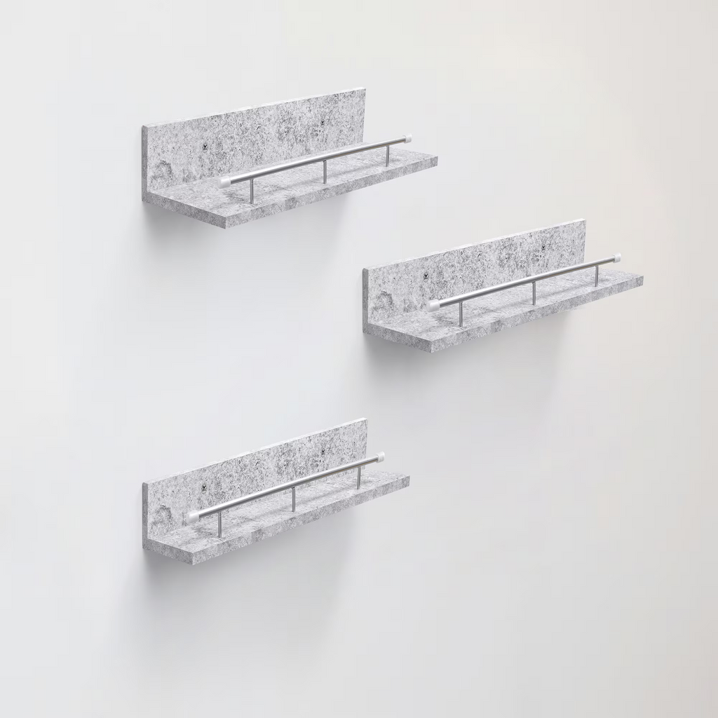 3-Piece Floating Wall Shelves, 15.75" Wood Wall Mounted Shelf Set for Books, Plants & Decor with Invisible Brackets, Gray