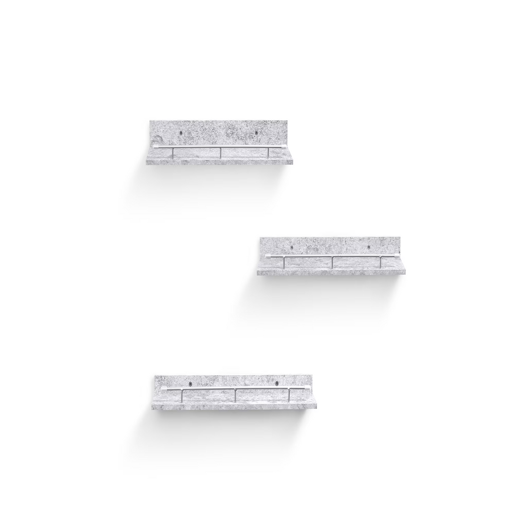 3-Piece Floating Wall Shelves, 15.75" Wood Wall Mounted Shelf Set for Books, Plants & Decor with Invisible Brackets, Gray