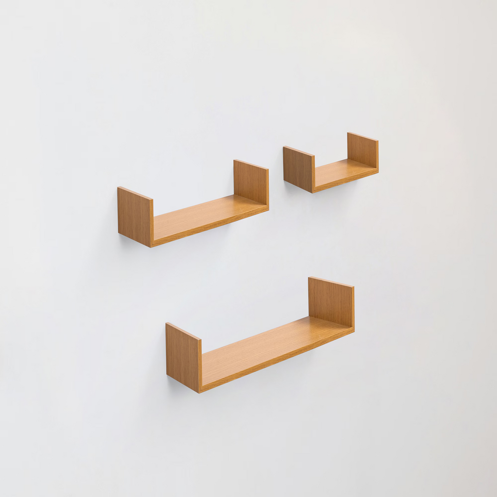 3-Piece Floating Wall Shelves, 13.98" Wood Wall Mounted Shelf Set for Books, Plants & Decor with Invisible Brackets, Tan