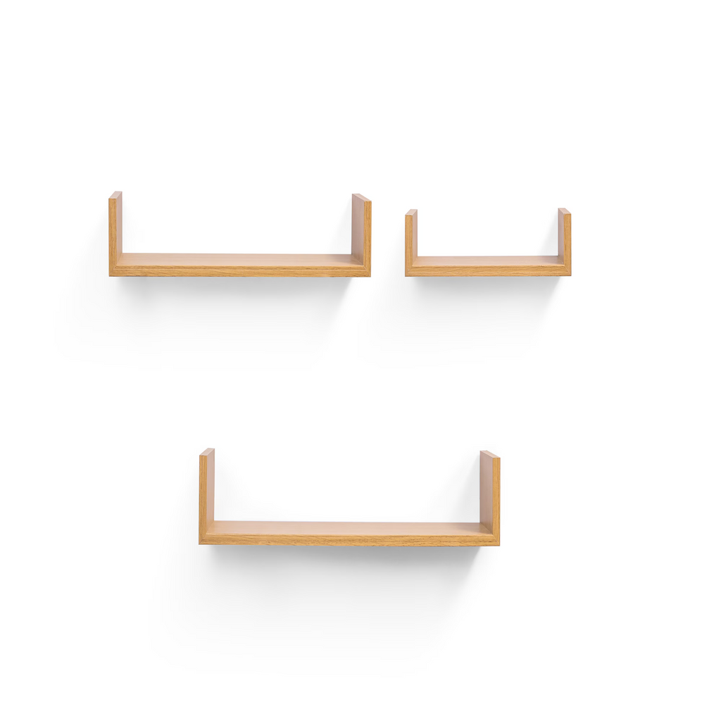 3-Piece Floating Wall Shelves, 13.98" Wood Wall Mounted Shelf Set for Books, Plants & Decor with Invisible Brackets, Tan