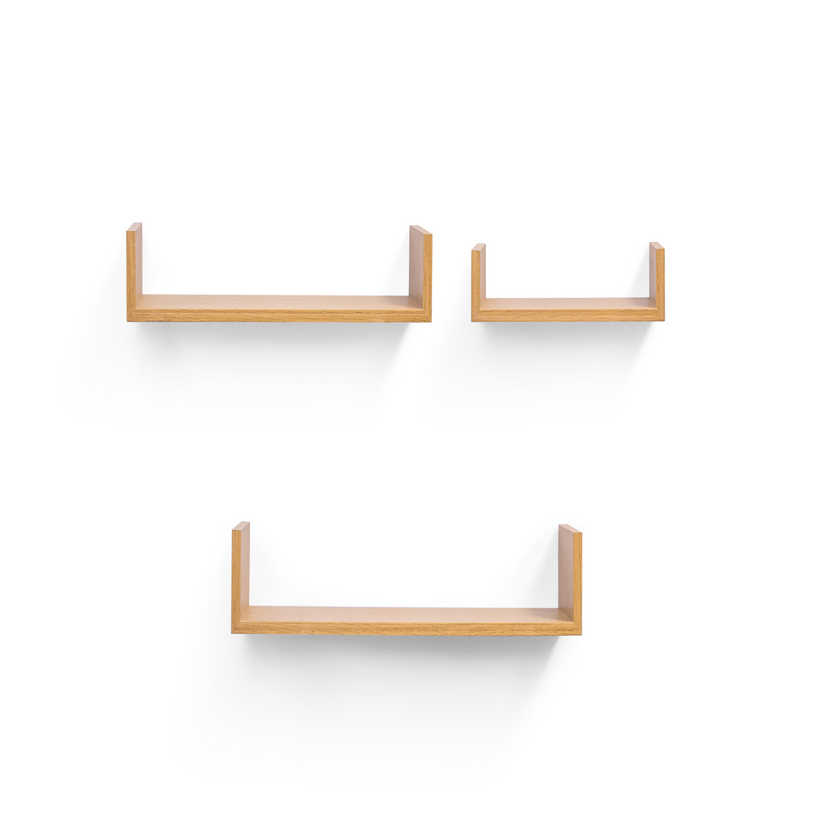 3-Piece Floating Wall Shelves, 13.98" Wood Wall Mounted Shelf Set for Books, Plants & Decor with Invisible Brackets, Tan