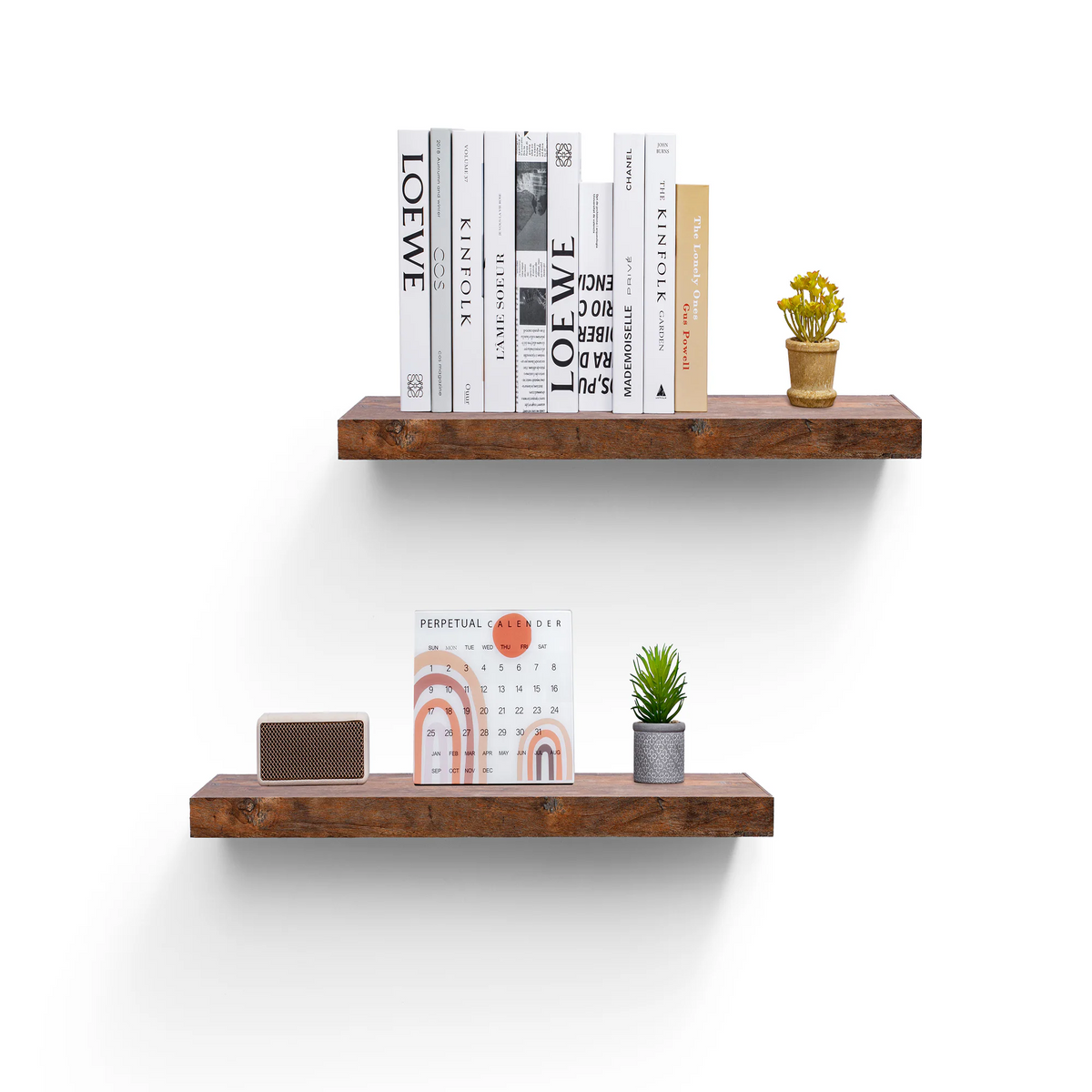 2-Piece Floating Wall Shelves, 31.50" Wood Wall Mounted Shelf Set for Bedroom, Bathroom, Living Room, Kitchen, Hanging Storage Shelves , Brown