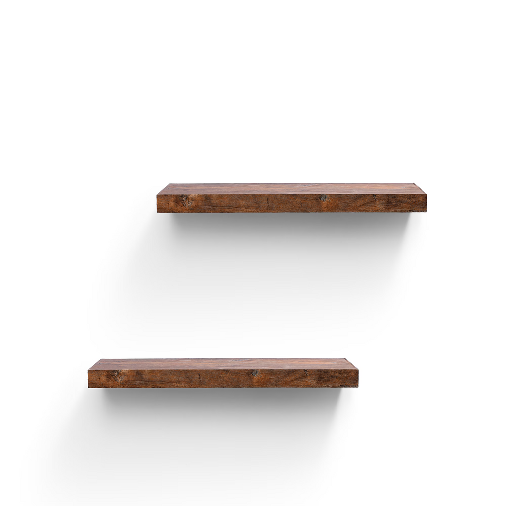 2-Piece Floating Wall Shelves, 31.50" Wood Wall Mounted Shelf Set for Bedroom, Bathroom, Living Room, Kitchen, Hanging Storage Shelves , Brown