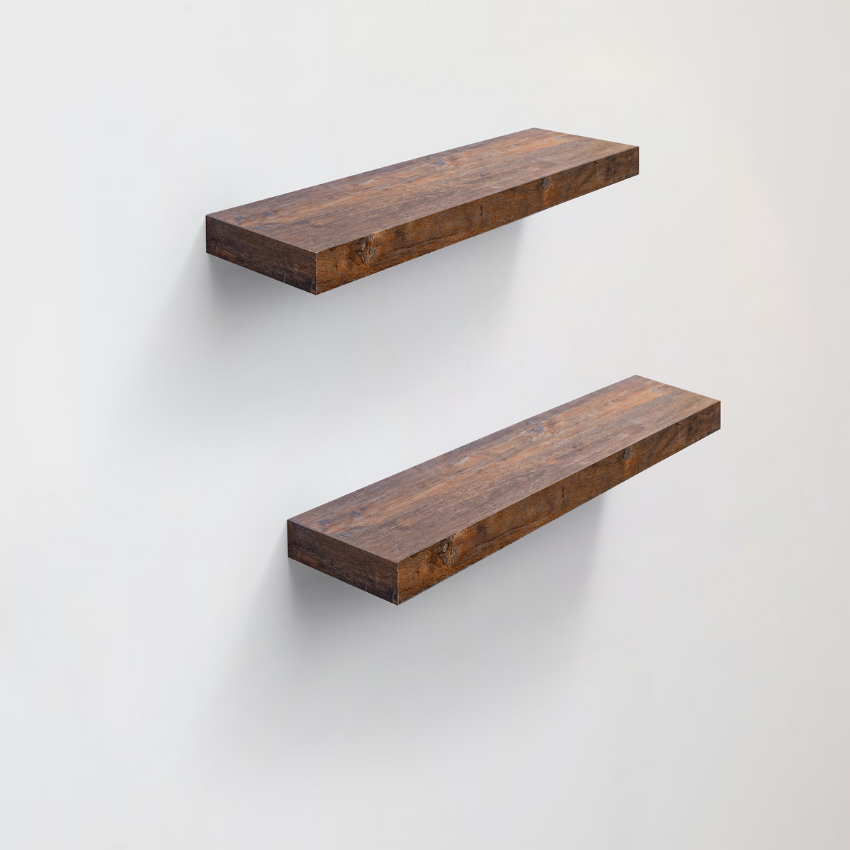 2-Piece Floating Wall Shelves, 31.50" Wood Wall Mounted Shelf Set for Bedroom, Bathroom, Living Room, Kitchen, Hanging Storage Shelves , Brown