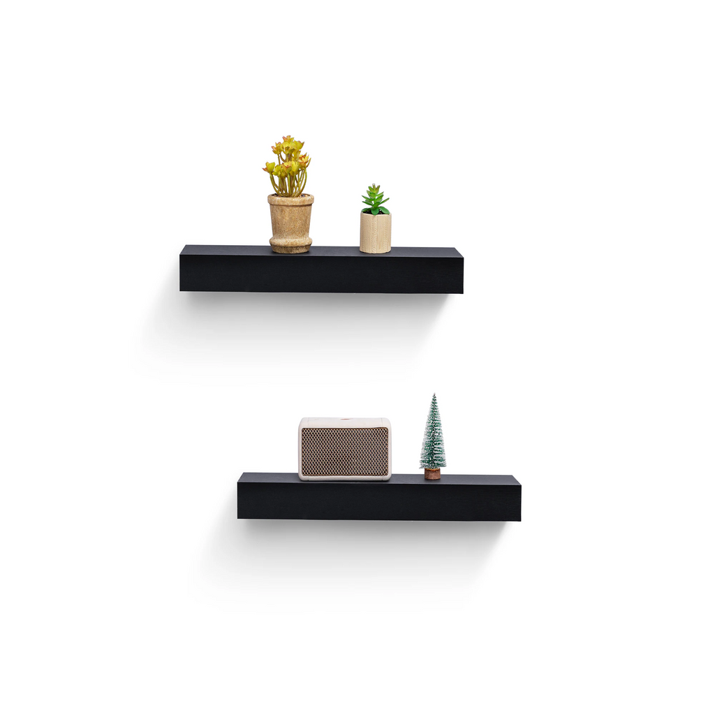 2-Piece Floating Wall Shelves, 18.11" Wood Wall Mounted Shelf Set for for Books, Plants & Decor with Invisible Brackets, Black