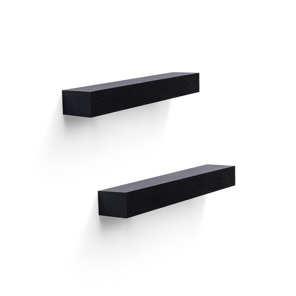 2-Piece Floating Wall Shelves, 18.11" Wood Wall Mounted Shelf Set for for Books, Plants & Decor with Invisible Brackets, Black
