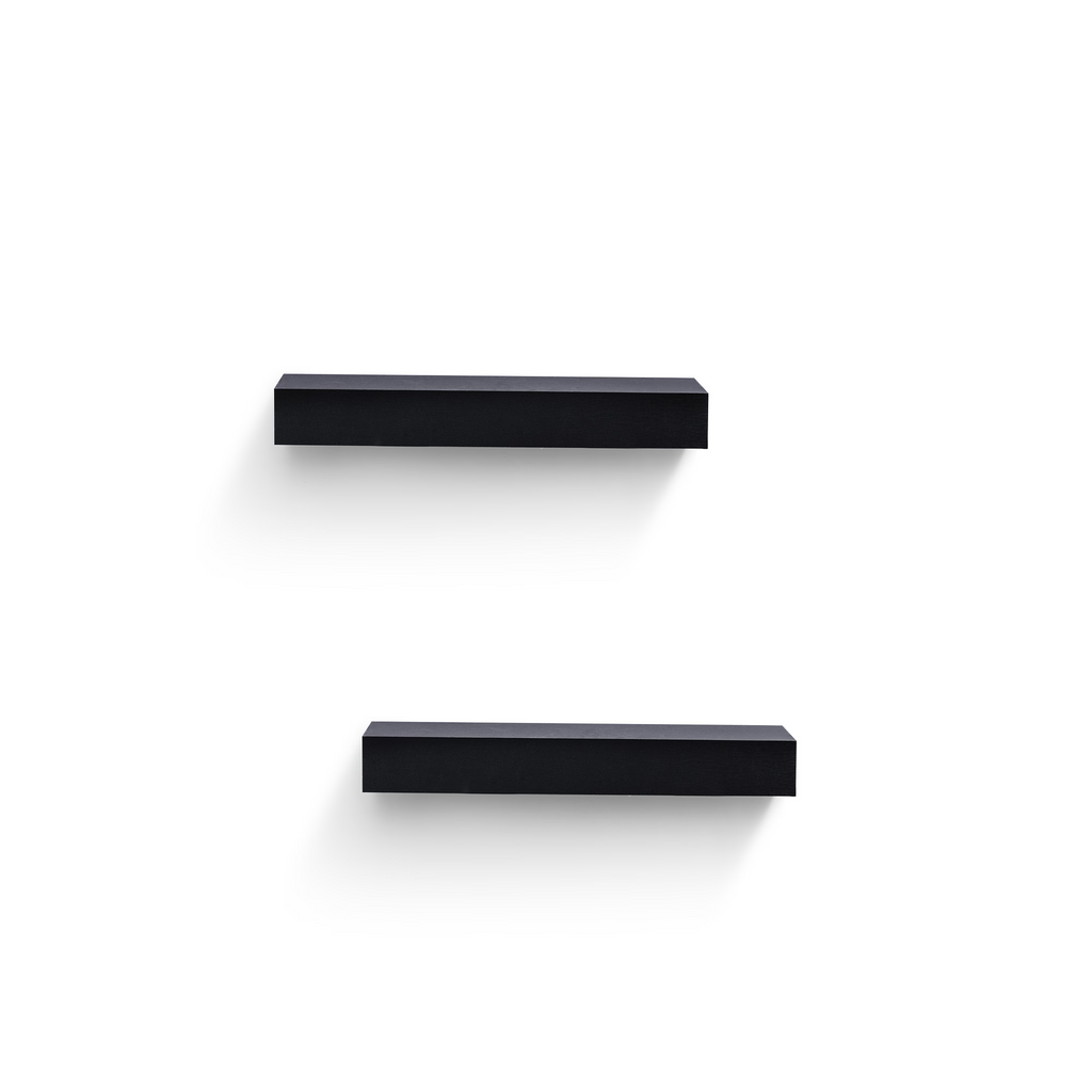 2-Piece Floating Wall Shelves, 18.11" Wood Wall Mounted Shelf Set for for Books, Plants & Decor with Invisible Brackets, Black