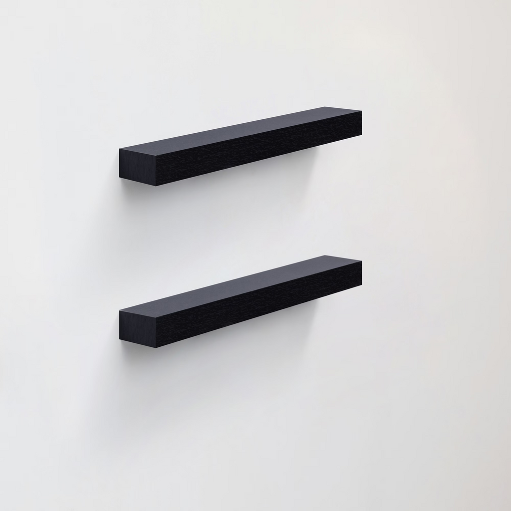 2-Piece Floating Wall Shelves w/LED Light, 18.11" Wood Wall Mounted Shelves for Books, Plants & Decor, Invisible Brackets, Black
