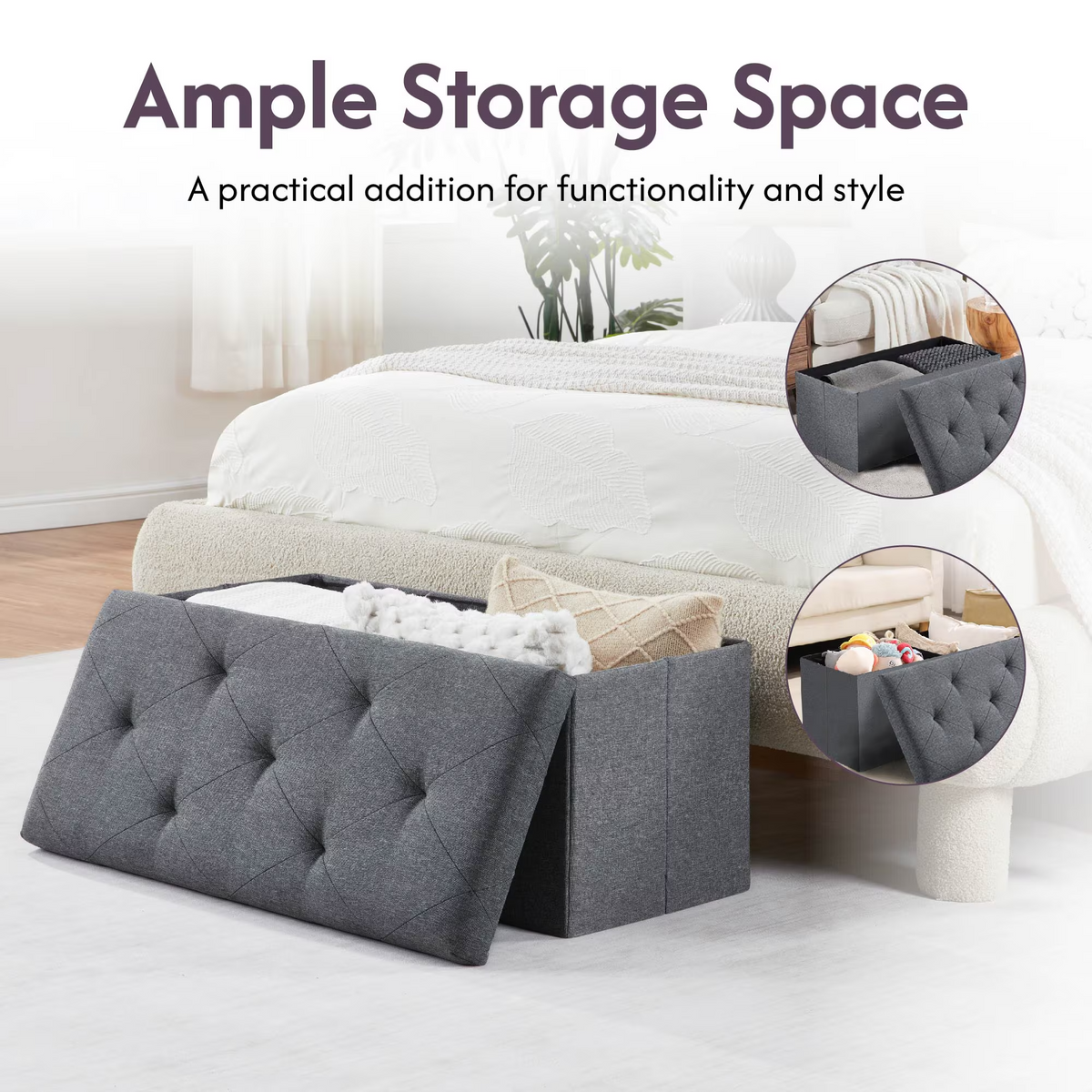 Folding Storage Bench, Foot Rest, End of Bed Bench, Storage Chest, for Living Room, Bedroom, Entryway