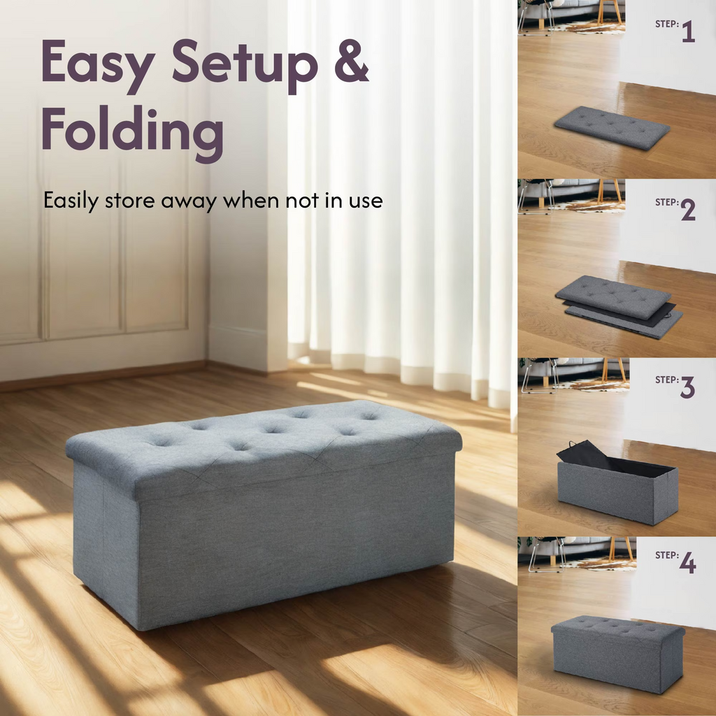 Folding Storage Bench, Foot Rest, End of Bed Bench, Storage Chest, for Living Room, Bedroom, Entryway