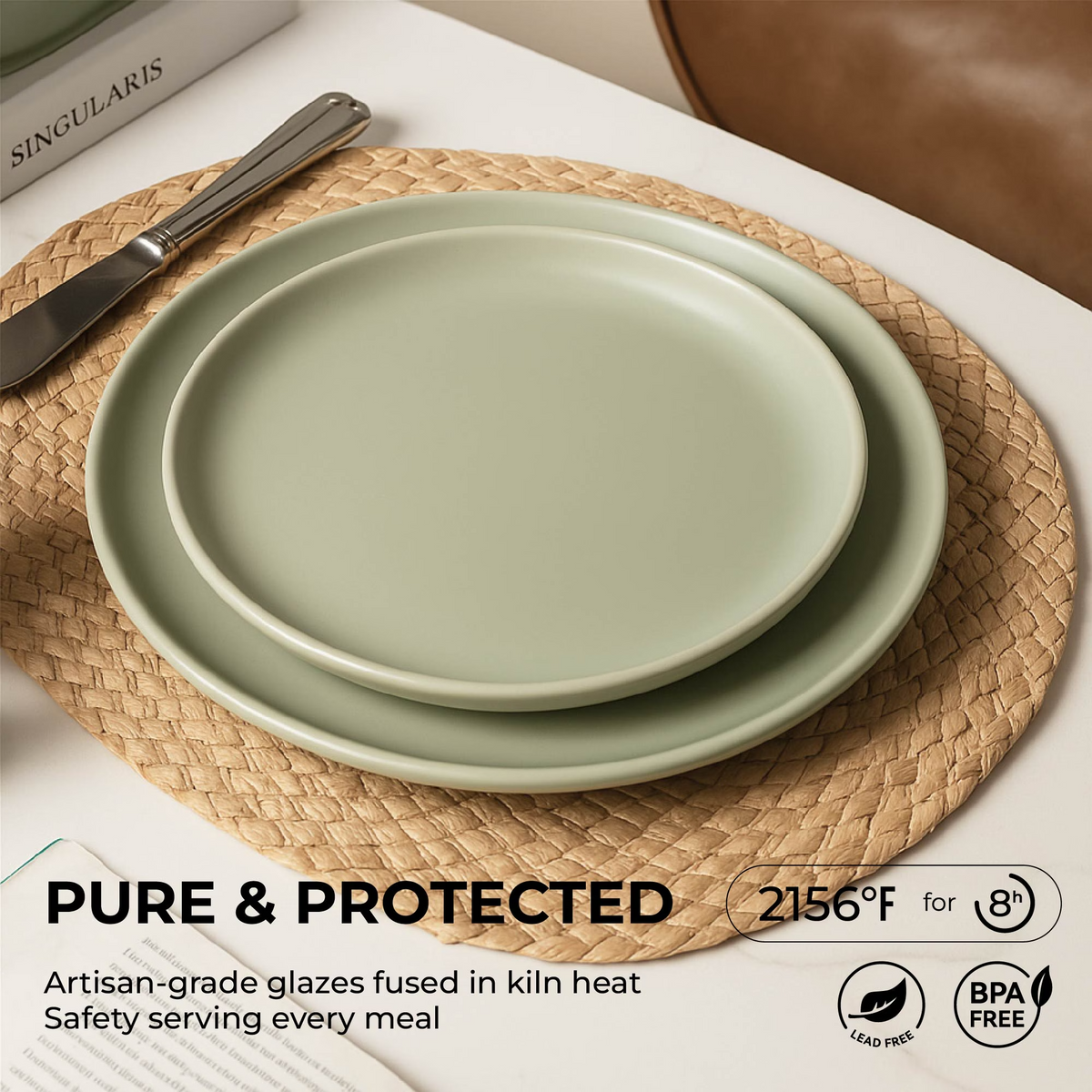 12-Piece Matte Stoneware Dinnerware Set Service for 3, Includes Dinner Plates, Salad Plates, Cereal Bowls & 12oz Mugs, Available in 3 Colors