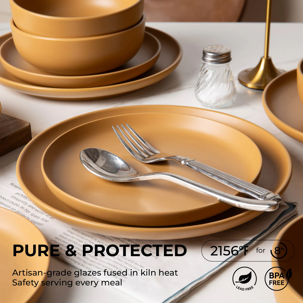 12-Piece Matte Stoneware Dinnerware Set Service for 3, Includes Dinner Plates, Salad Plates, Cereal Bowls & 12oz Mugs, Available in 3 Colors