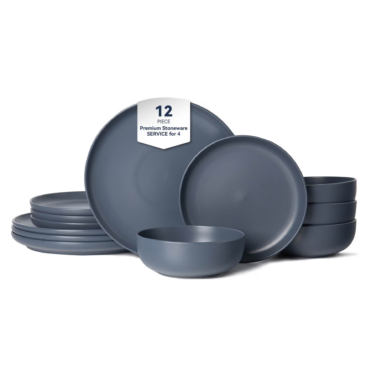 12-Piece Stoneware Dinnerware Set for 4, Matte Tableware with 10" Dinner Plates,7.5" Salad Plates & 5.9" Cereal Bowls, Microwave & Dishwasher Safe