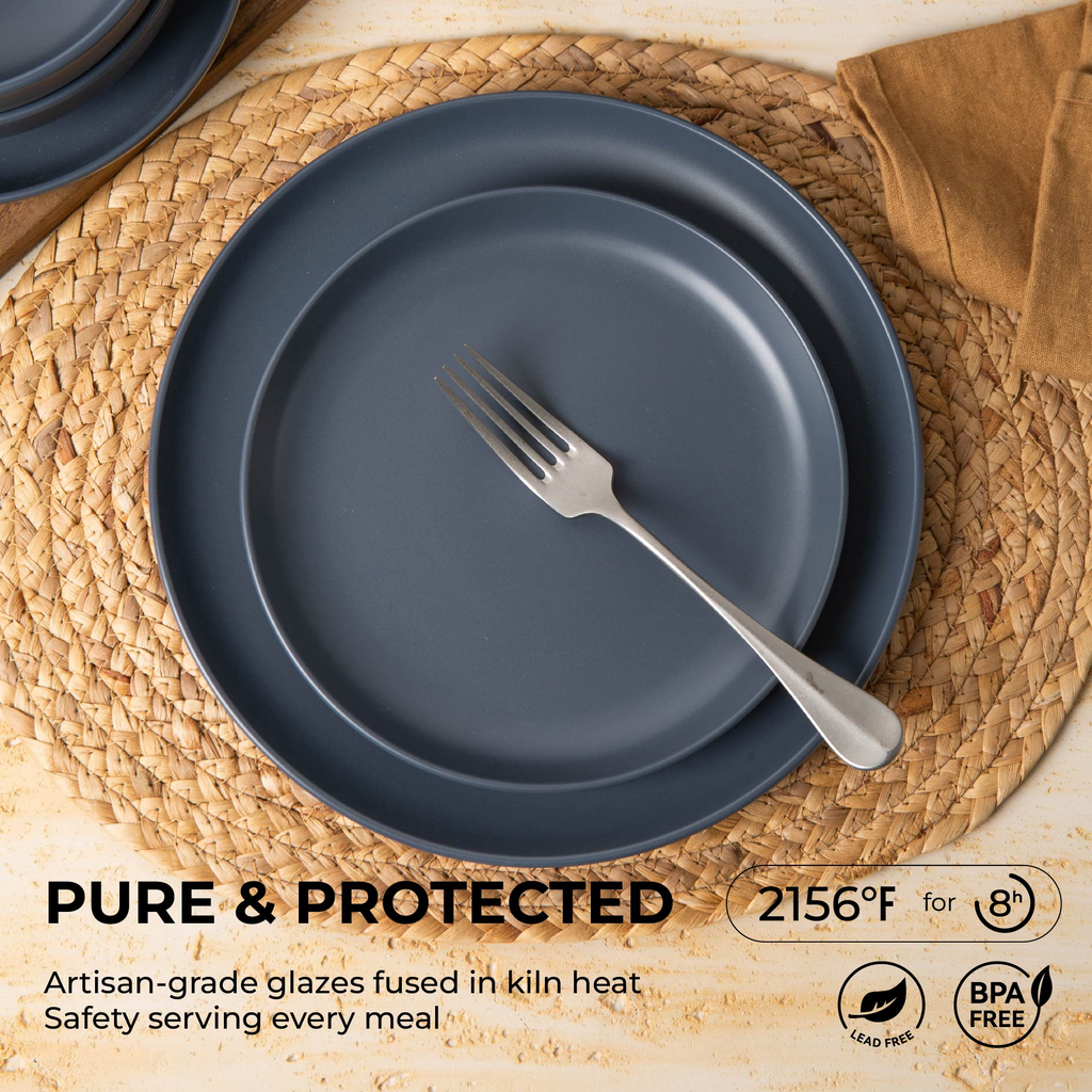 12-Piece Stoneware Dinnerware Set for 4, Matte Tableware with 10" Dinner Plates,7.5" Salad Plates & 5.9" Cereal Bowls, Microwave & Dishwasher Safe