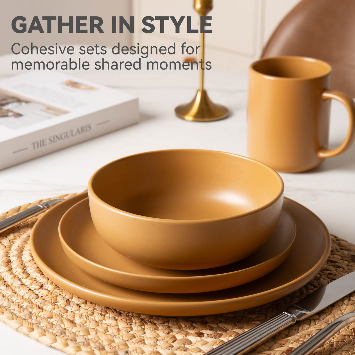 12-Piece Stoneware Dinnerware Set for 4, Matte Tableware with 10" Dinner Plates,7.5" Salad Plates & 5.9" Cereal Bowls, Microwave & Dishwasher Safe
