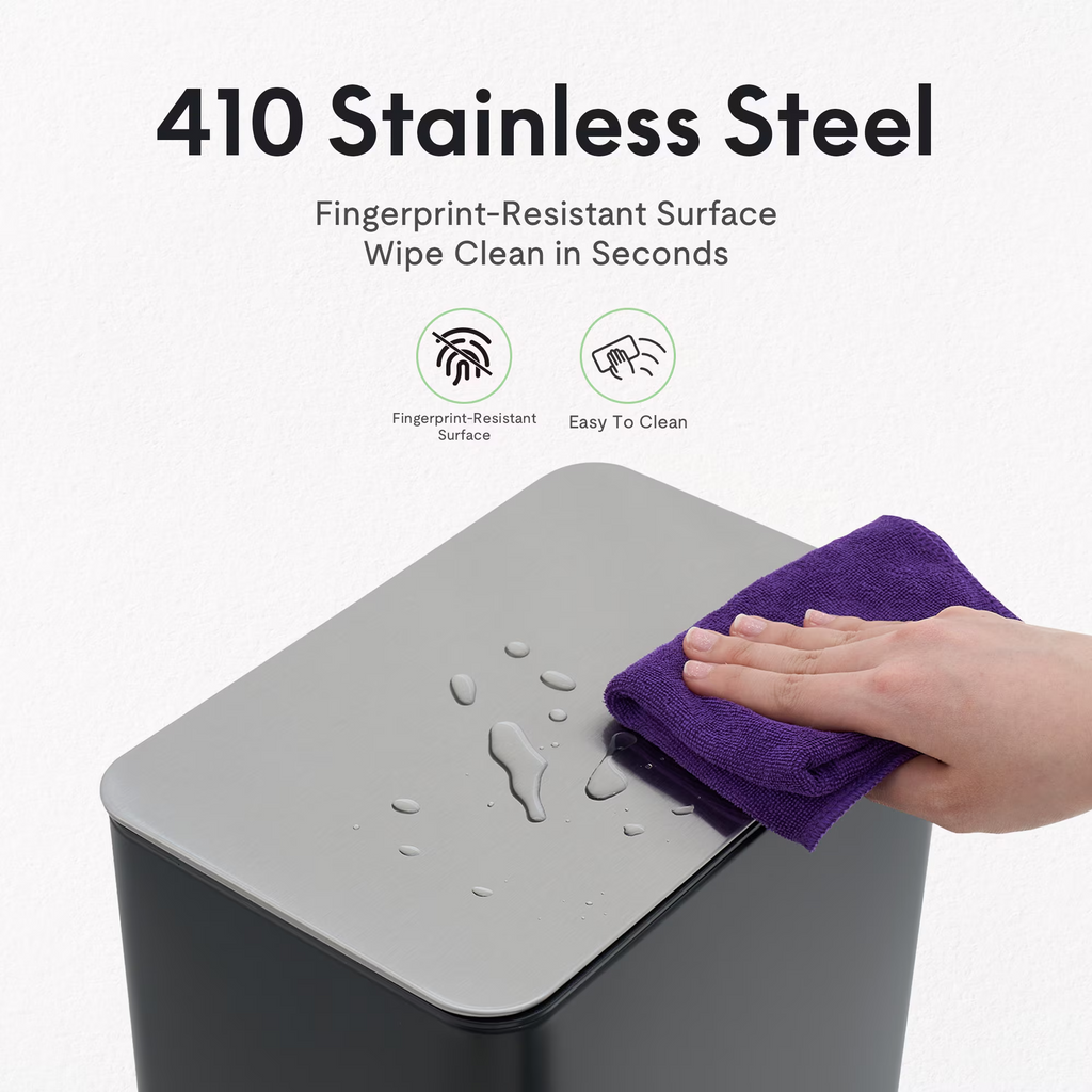 10L/2.6 Gallon Rectangular Step Trash Can, Stainless Steel Garbage Can with Foot Pedal, Removable Inner Bucket with Grip Groove and Side Handle