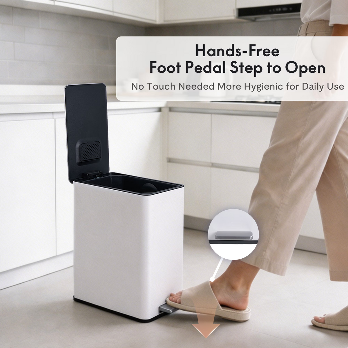 15L/4 Gallon Rectangular Step Trash Can, Stainless Steel Garbage Can with Foot Pedal, Removable Inner Bucket with Grip Groove and Side Handle