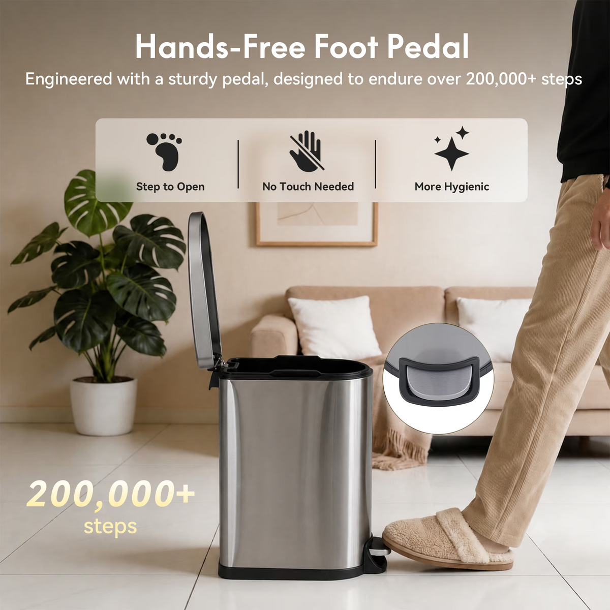 10L/2.6 Gallon Curved Step Trash Can, Stainless Steel Garbage Can with Foot Pedal, Removable Inner Bucket with Grip Groove and Lid Handle