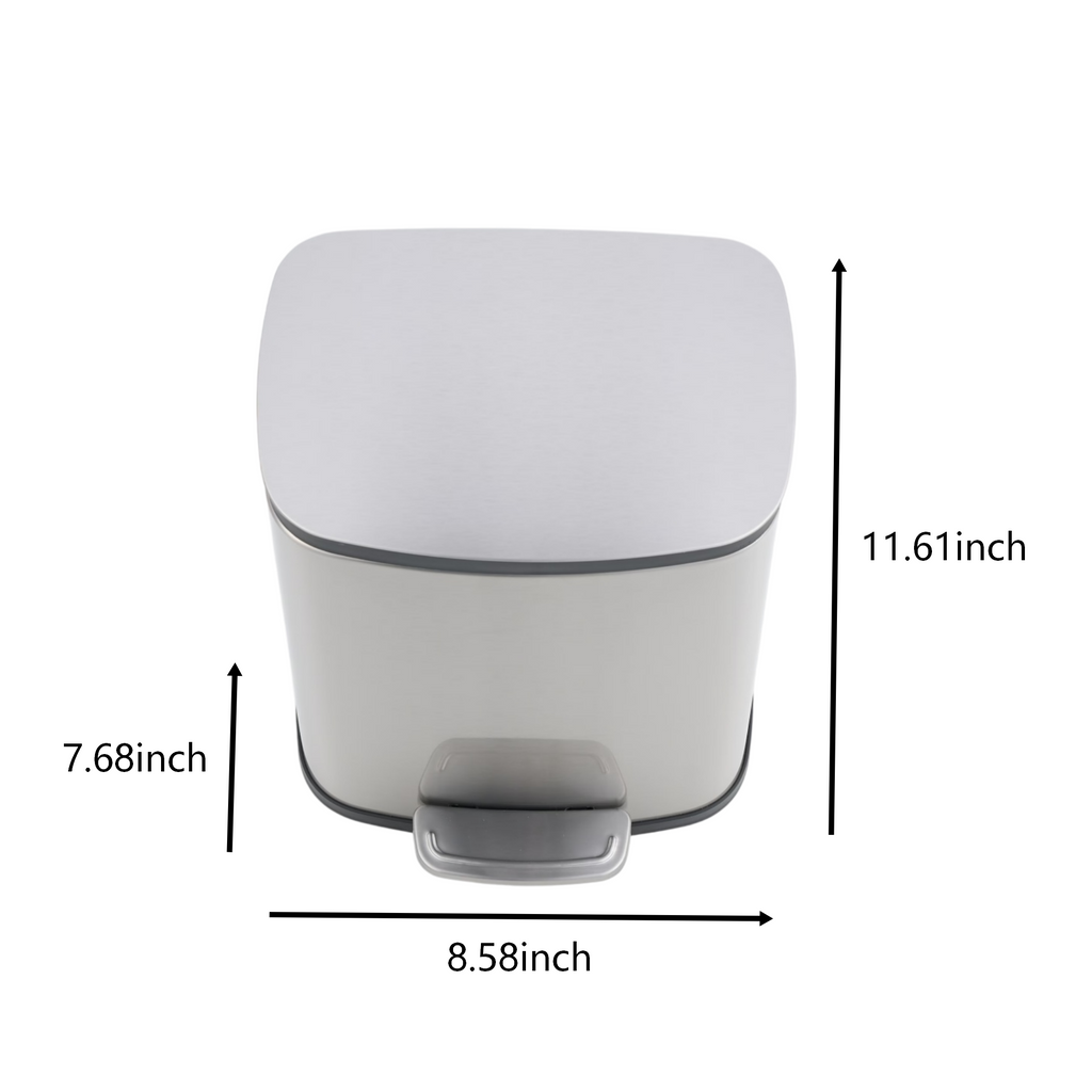 5L/1.32 Gallon Rectangular Step Trash Can, Stainless Steel Bathroom Garbage Can with Foot Pedal, Removable Inner Bucket and Side Handle