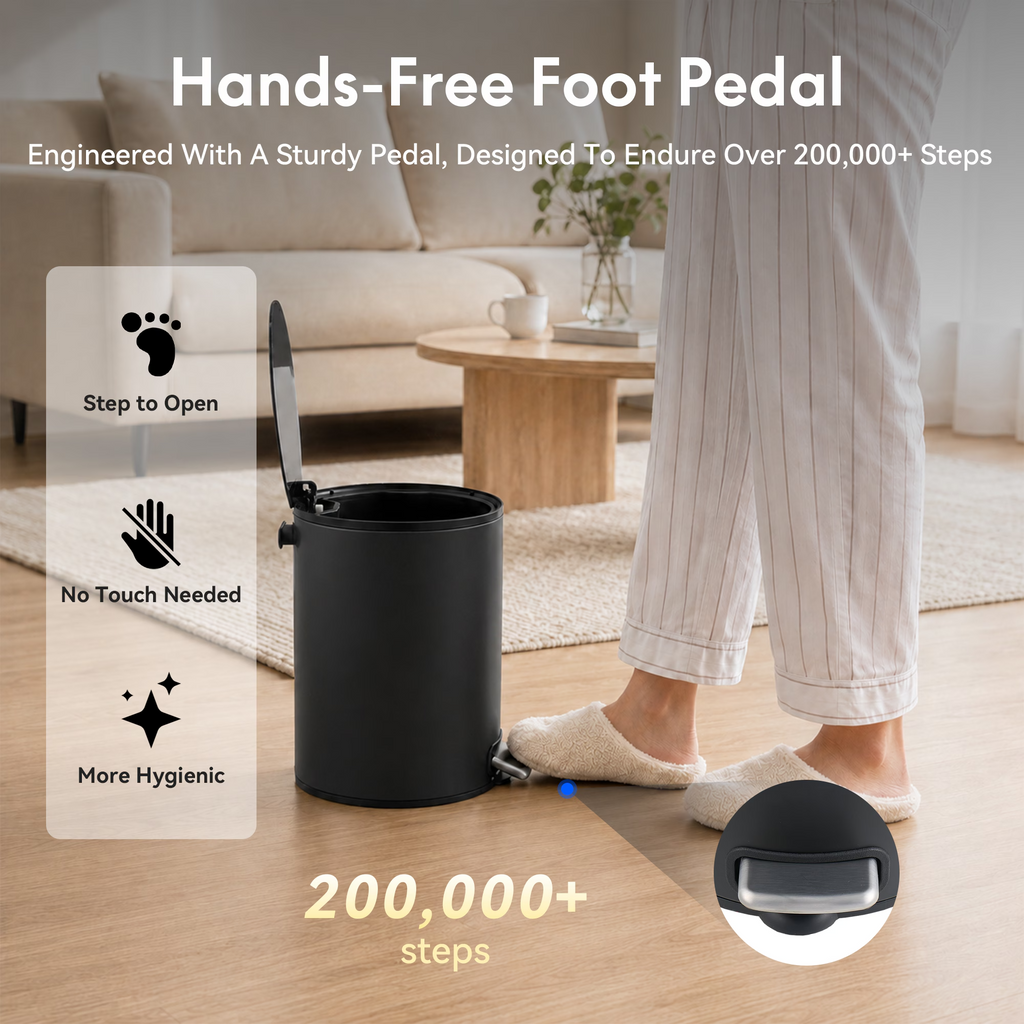 5L/1.32 Gallon Round Step Trash Can, Small Stainless Steel Bathroom Garbage Can with Foot Pedal and Removable Inner Bucket