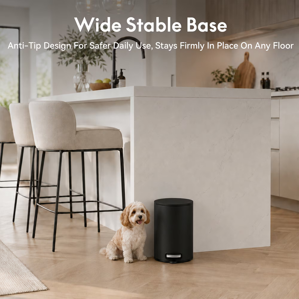 5L/1.32 Gallon Round Step Trash Can, Small Stainless Steel Bathroom Garbage Can with Foot Pedal and Removable Inner Bucket