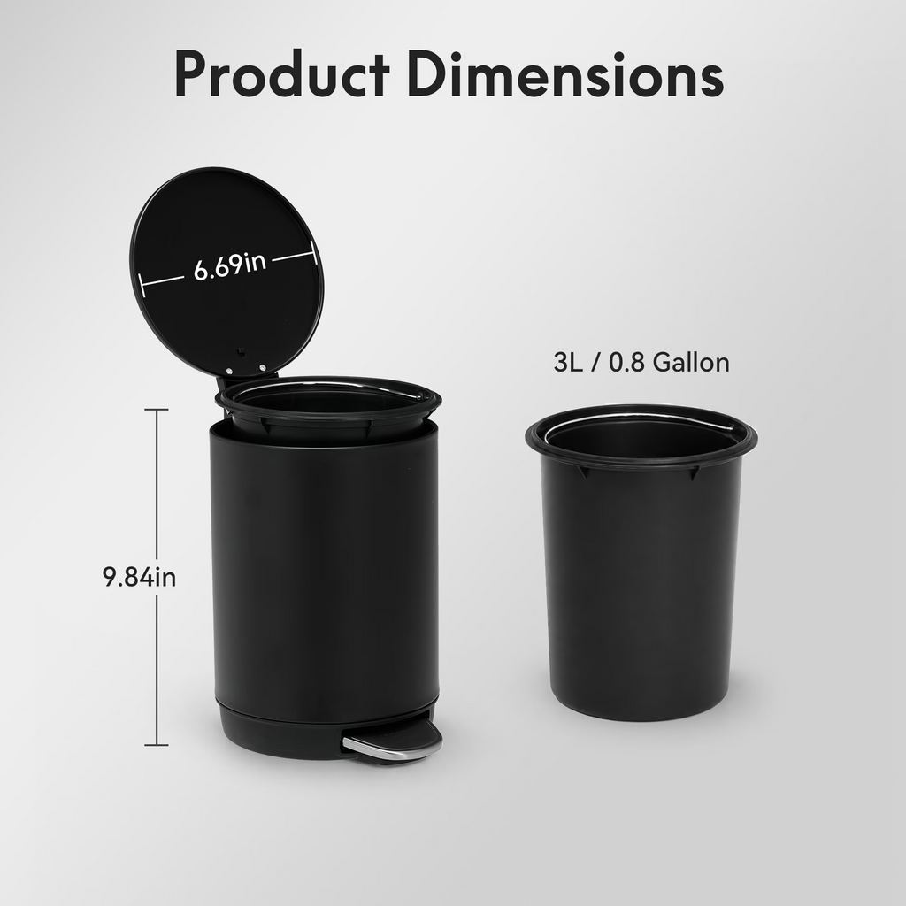 3L/0.8 Gallon Round Step Trash Can, Small Stainless Steel Bathroom Garbage Can with Foot Pedal and Removable Inner Bucket