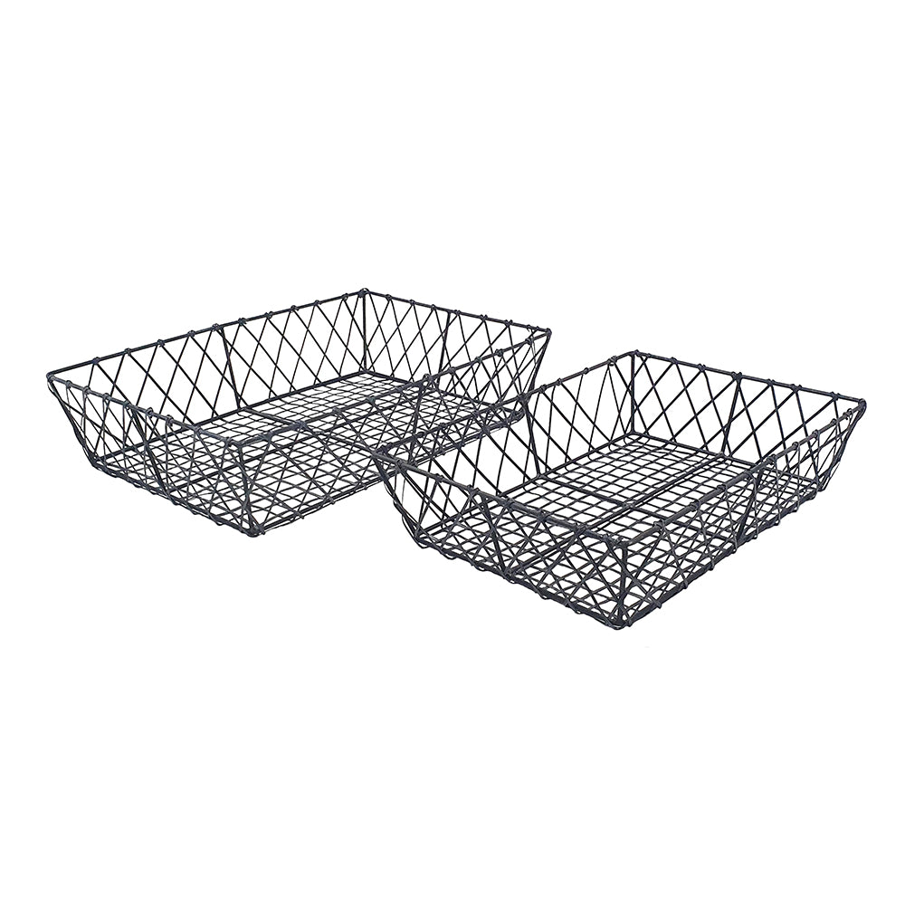 Set of 2 Rectangular Iron Decorative Trays, Black - 13.2" & 11.8" for Coffee, Vanity & Home Storage