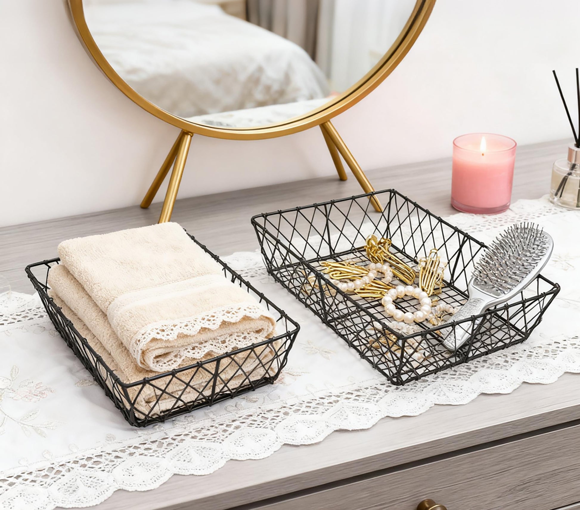 Set of 2 Rectangular Iron Decorative Trays, Black - 13.2" & 11.8" for Coffee, Vanity & Home Storage