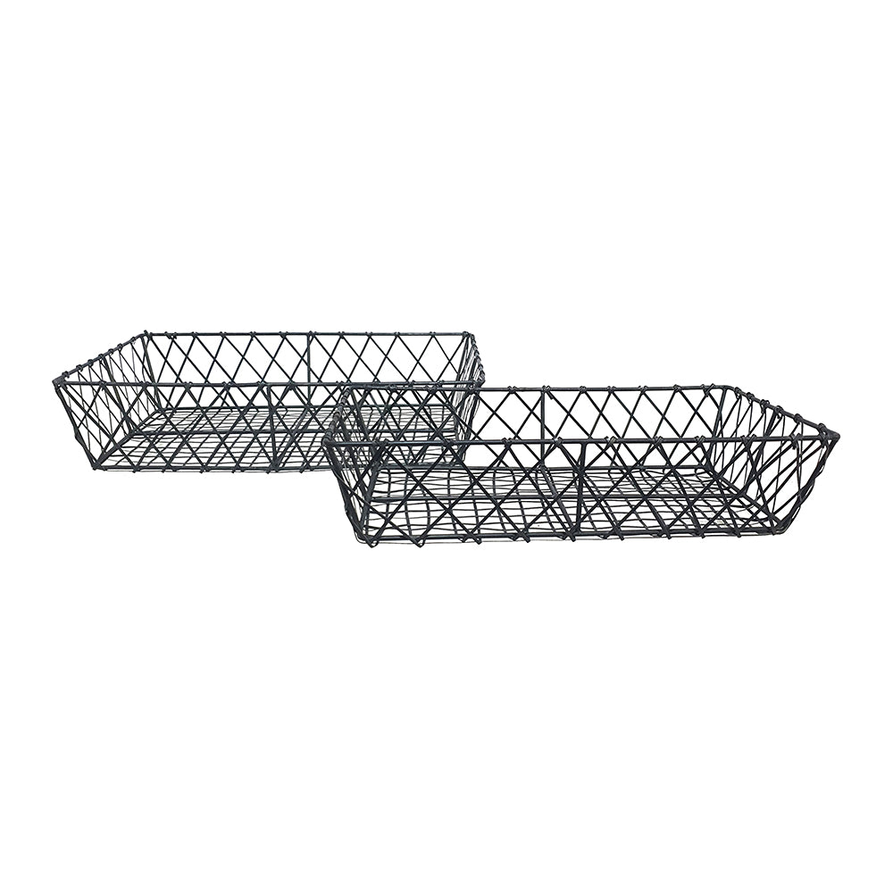Set of 2 Rectangular Iron Decorative Trays, Black - 13.2" & 11.8" for Coffee, Vanity & Home Storage