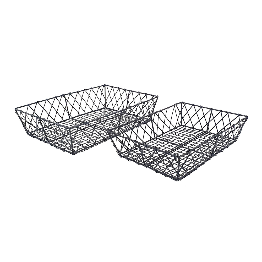 Set of 2 Rectangular Iron Decorative Trays, Black - 13.2" & 11.8" for Coffee, Vanity & Home Storage